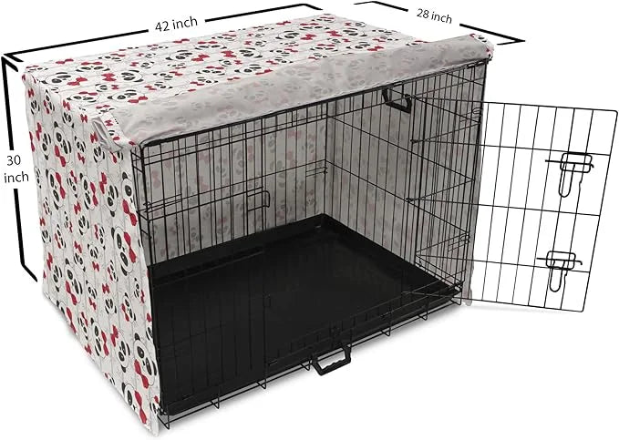 Lunarable Panda Dog Crate Cover, Funny Pattern of Asian Bear Animal in Romantic Bow Tie Cartoon Design, Easy to Use Pet Ke...