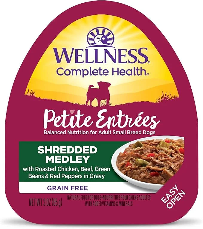 Wellness Natural Pet Food 3 Oz Grain Free Natural Wet Small Breed Roasted chicken, beef, green beans & Red Peppers. (12 Pa...