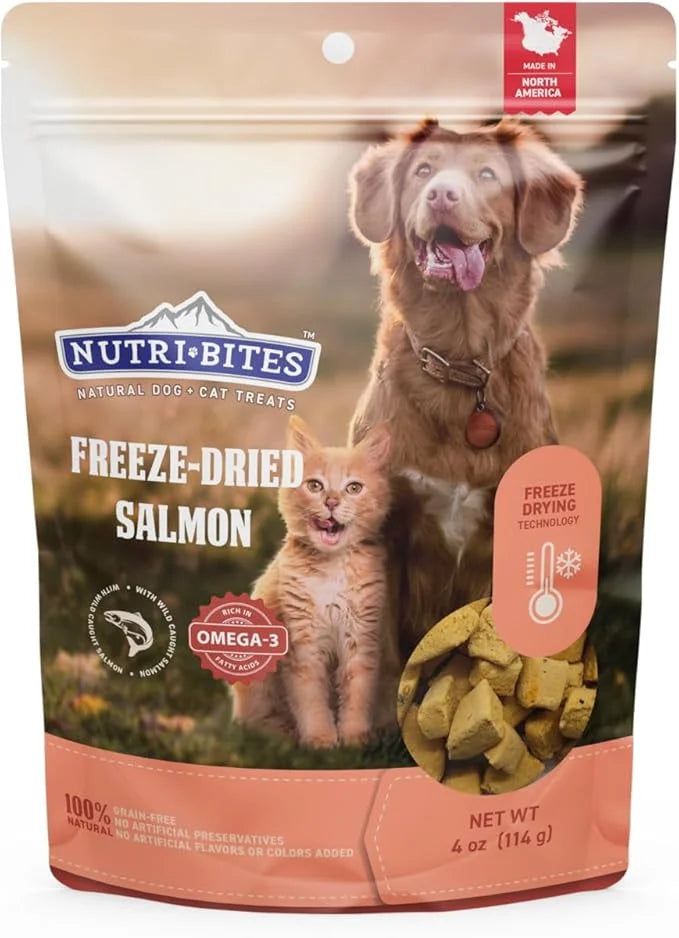 Nutri Bites Freeze Dried Salmon Dog & Cat Treats 4 oz | Healthy Pet Training Treats or Food Topper | All Natural, 1 Single...