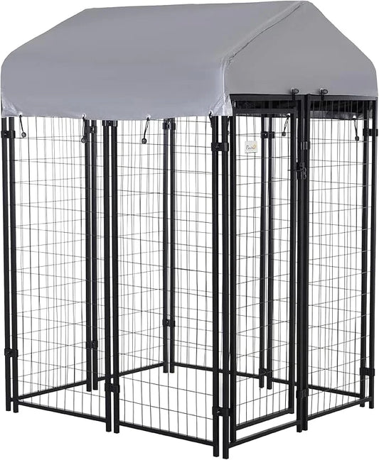 PawHut Outdoor Dog Kennel with Roof, 4' x 4' x 6' Heavy Duty Welded Wire Dog Playpen Enclosure with Escape-Proof Lock, UV-...
