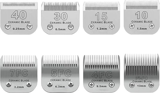 Size 40/30/15/10/7FC/5FC/4FC/3FC Detachable Pet Dog Grooming Clipper Ceramic Blades Set,Compatible with Andis,Oster A5,Wah...