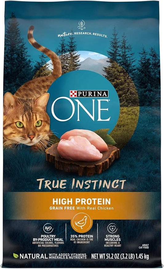 Purina ONE Natural, High Protein, Grain Free Dry Cat Food, True Instinct With Real Chicken - 3.2 lb. Bag - Product Image