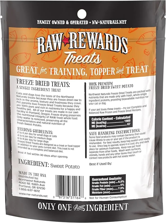 Northwest Naturals Raw Rewards Freeze-Dried Sweet Potato Treats for Dogs and Cats - Bite-Sized Pieces - Healthy, 1 Ingredi...