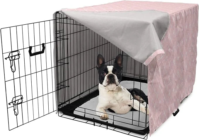 Ambesonne Blush Pink Dog Crate Cover, Abstract Monochrome Geometric Lace Inspired Grid Ornament with Stars Print, Easy to ...