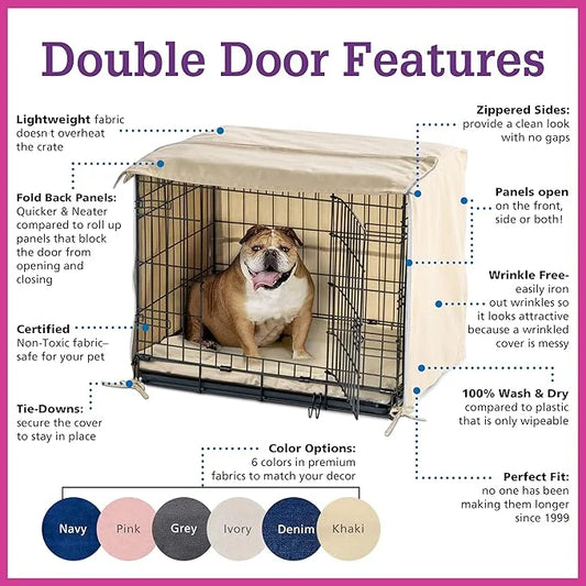 Pet Dreams Dog Crate Cover & Mat- Breathable Non-Toxic Kennel Topper for Double-Door Crates, Fits iCrate Dog Cages 18, 24,...
