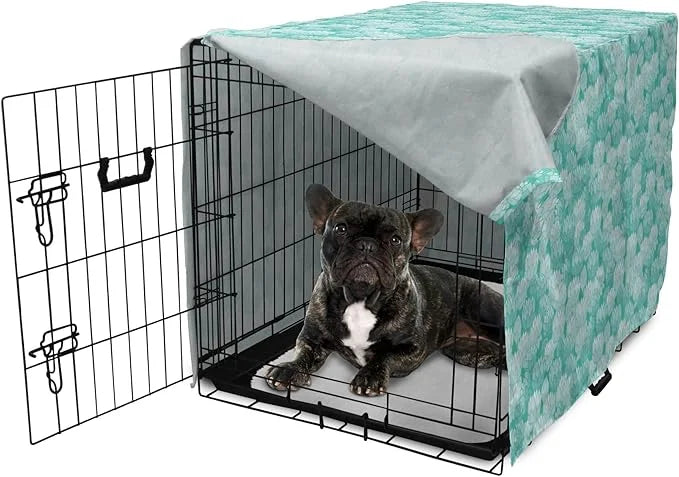 Lunarable Aquamarine Dog Crate Cover, Retro Design Continuous Pattern of Abstract Flowers, Easy to Use Pet Kennel Cover fo...