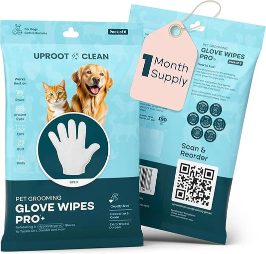 Uproot Clean Dog Cleaning Gloves: 1 Month Supply - Extra-Thick Pet Glove Wipes for Dogs & Cats - Easy Wipe Paws, Eyes, Ear...