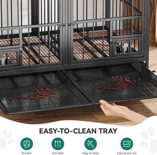 YITAHOME 37.5'' Heavy Duty Dog Crate with Removable Divider, Double Doors & Locks Design, Furniture Style Large Dog Crate ...