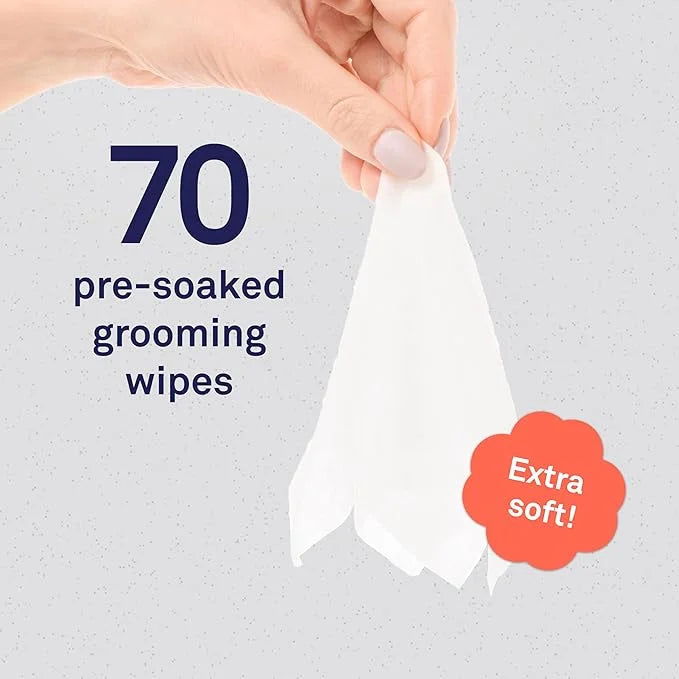 Petpost | Grooming Wipes for Dogs - Large, Deodorizing Wipes with Cherry Blossom Scent - 70 Ultra Soft Cotton Pads in Clea...