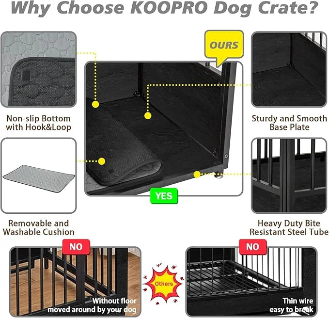 KOOPRO 40 Inch Dog Crate Furniture with Cushion for Small Medium Dogs, Wooden Heavy Duty Dog Kennel with Double Doors, Dec...