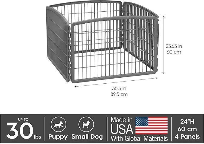 IRIS USA Dog Playpen, 4-Panel 24" Pet Playpen, Puppy Playpen, Indoor/Outdoor Dog Pen, 35 x 35 x 24, Foldable, Customizable...