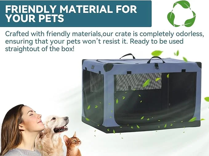 PETSFIT Collapsible Dog Crate, with Patented Adjustable Fabric Cover, Chewproof & Lockable Mesh Doors, Waterproof Base Sof...