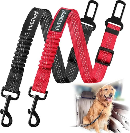 2 Pack Dog Seat Belt Adjustable Dog Car Seatbelts for Vehicle Nylon Pet Safety Seat Belt with Elastic Bungee Buffer Reflec...
