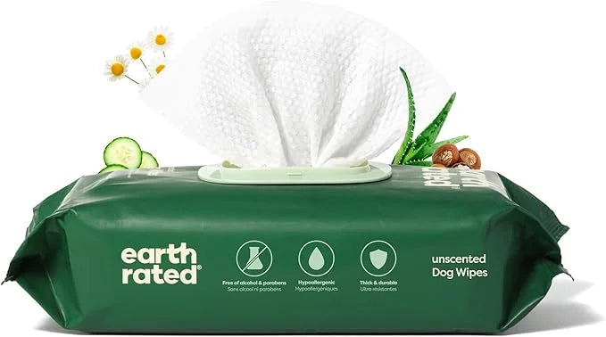 Earth Rated Pet Grooming Wipes for Dogs and Cats, Hypoallergenic, Cleaning and Hydrating, for Paws, Body and Butt, Unscent...