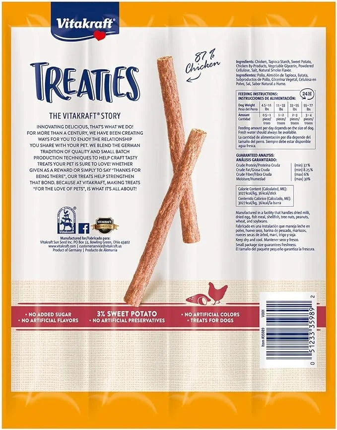 Vitakraft 24 Pack of Treaties for Dogs, Smoked Chicken Recipe with Sweet Potato, Munchable Treat Sticks - Product Image
