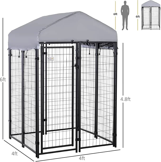 PawHut Outdoor Dog Kennel with Roof, 4' x 4' x 6' Heavy Duty Welded Wire Dog Playpen Enclosure with Escape-Proof Lock, UV-...