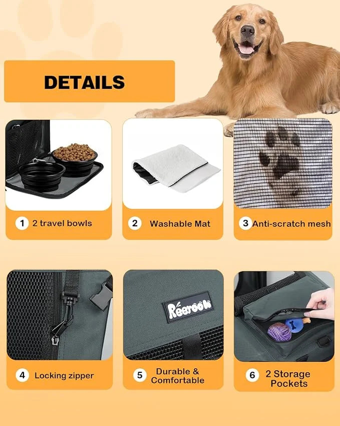 Large Cat Carrier 24"x16"x16", Soft Dog Crate with 2 Bowls, Collapsible Travel Pet Carrier Bag for Cats Dogs Puppies Kitte...