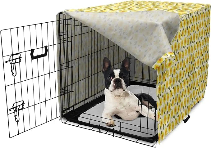 Lunarable Daffodil Dog Crate Cover, Retro Abstract Small Bedding Plants Flourishing Meadow Girls Design, Easy to Use Pet K...