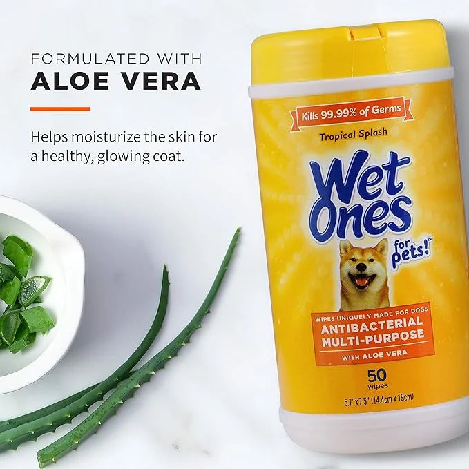 Wet Ones for Pets Multi-Purpose Dog Wipes with Aloe Vera, 50 Count - 12 Pack | Dog Wipes for All Dogs in Tropical Splash, ...
