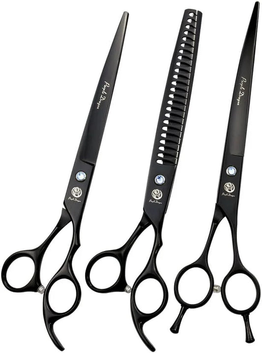 Purple Dragon 8.0 inch Professional Dog Grooming Hair Cutting Scissor &Curved Scissor&Chunker Shear Kit with Bag - for Pet...