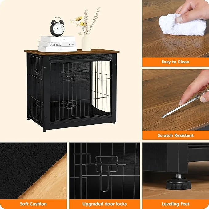 DWANTON Dog Crate Furniture with Cushion, Wooden Kennel Table with Double Doors, Indoor Dog House, Small/Medium/Large Size...