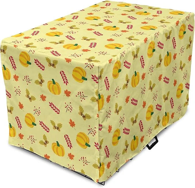 Lunarable Autumn Pumpkin Dog Crate Cover, Seasonal Image with Fall Botanical Elements Leaves and Acorns, Easy to Use Pet K...