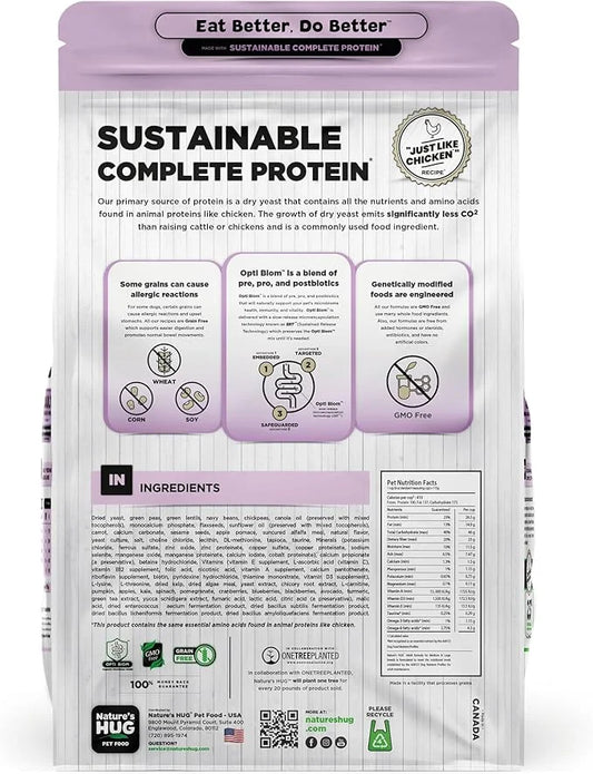 Nature's HUG Dry Dog Food, for Adult-Medium & Large Breeds, 20 lb. Chicken Flavor Plant-Based Protein Vegetarian Kibble, G...