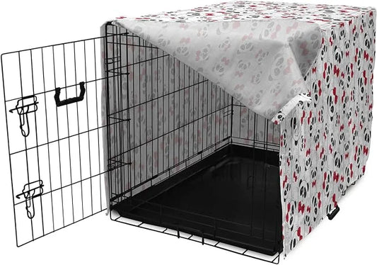 Lunarable Panda Dog Crate Cover, Funny Pattern of Asian Bear Animal in Romantic Bow Tie Cartoon Design, Easy to Use Pet Ke...