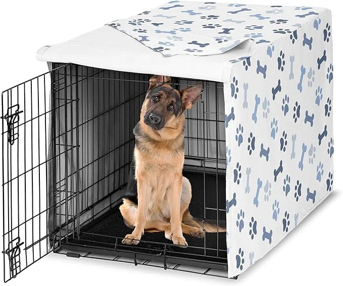 Sweet Jojo Designs 48in. Large Dog Crate Cover (Bones and Paw Prints) for Boys Pet Cage, Kennel Covers (Modern, Cartoon, D...