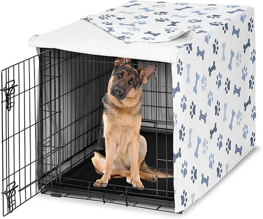 Sweet Jojo Designs 48in. Large Dog Crate Cover (Bones and Paw Prints) for Boys Pet Cage, Kennel Covers (Modern, Cartoon, D...