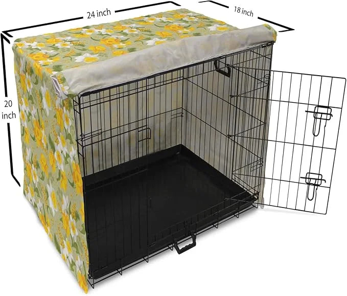 Lunarable Daffodil Dog Crate Cover, Vintage Inspirations Floral Arrangement Pattern Romantic Bouquet Nature, Easy to Use P...