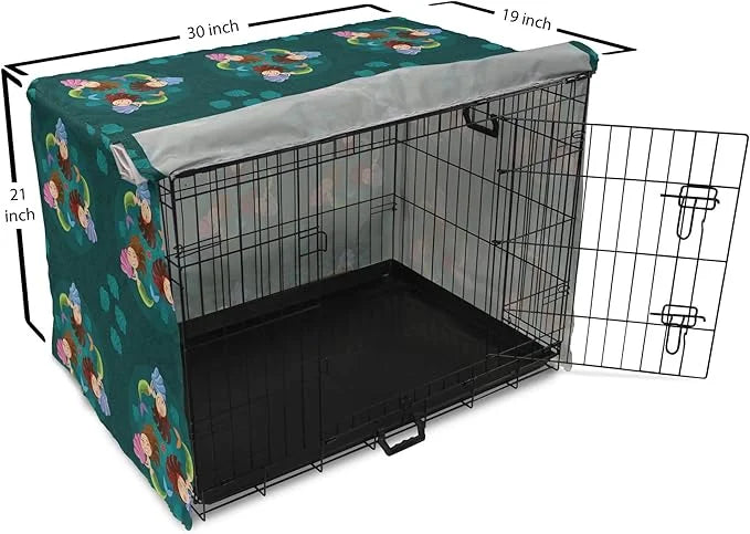 Lunarable Mermaid Dog Crate Cover, Smiling Happy Cheerful Mermaids with Seashells Scallops Exotic Waters Spirals, Easy to ...