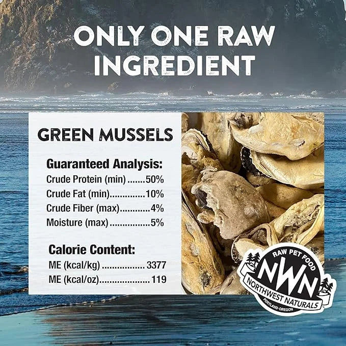 Northwest Naturals Raw Rewards Freeze-Dried Green Lipped Mussel Treats for Dogs and Cats - Bite-Sized Pieces - Healthy, 1 ...