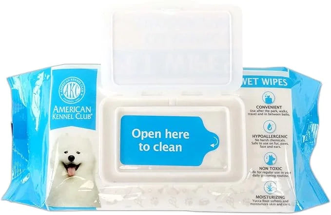 American Kennel Club AKC Dog Wipes for Cleansing & Deodorizing Great for Face, Ears, Paws, Body, & Butt - Lavender Scented...