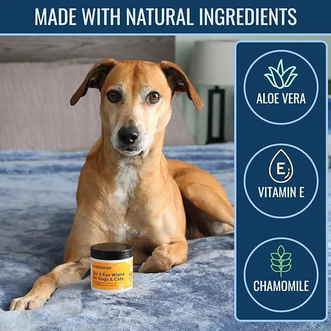 HealthSmart Ear & Eye Wipes for Dogs & Cats, Puppy & Kitty Essentials, Gently Formulated, Removes Debris Around Ears & Eye...