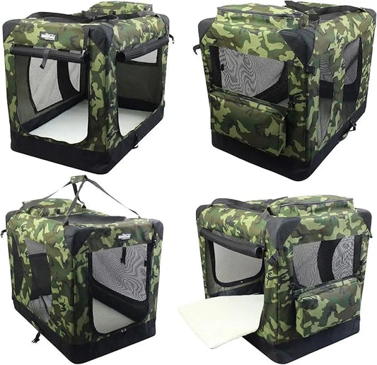 EliteField 3-Door Folding Soft Dog Crate with Carrying Bag and Fleece Bed (2 Year Warranty), Indoor & Outdoor Pet Home (24...