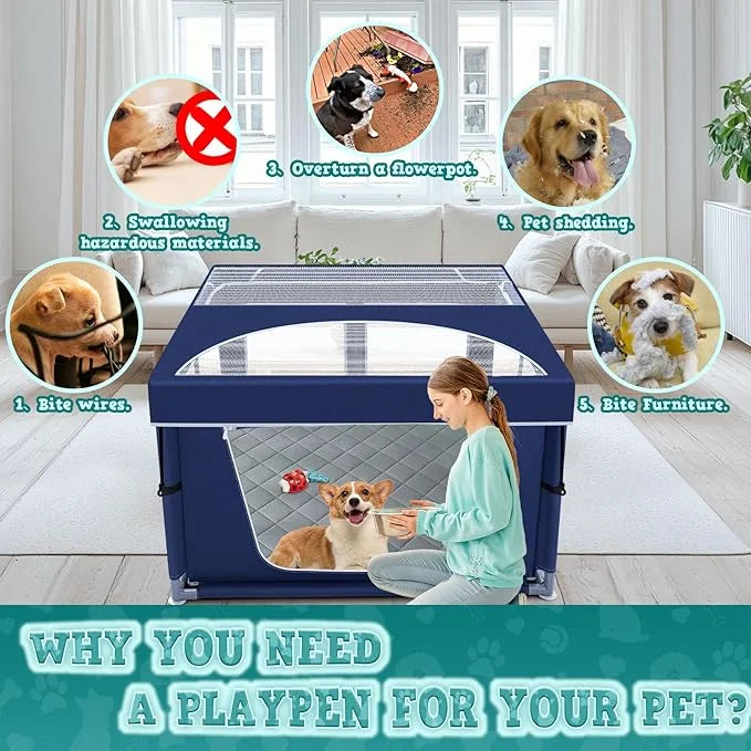 42x42 Inches Puppy Playpen with Cover&Dog Pads, Dog Playpen for Puppies or Small Dogs, Pet Playpen for Indoor & Outdoor, S...