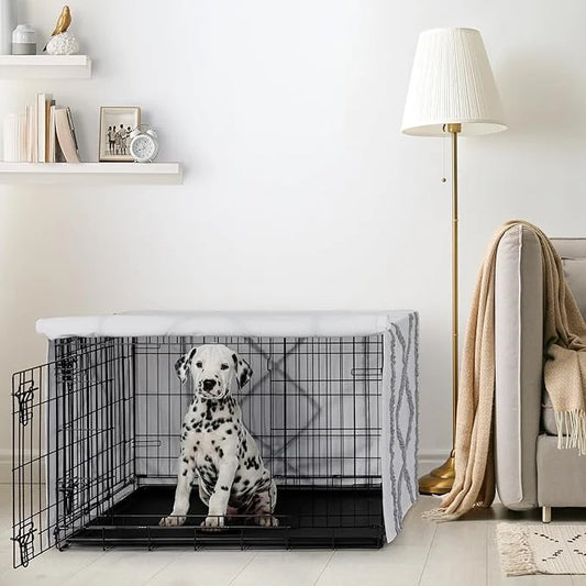 Sweet Jojo Designs 36in. Medium Dog Crate Cover (Grey Boho Modern Tuft) Pet Cage, Kennel Covers (Bohemian, Farmhouse, Shab...