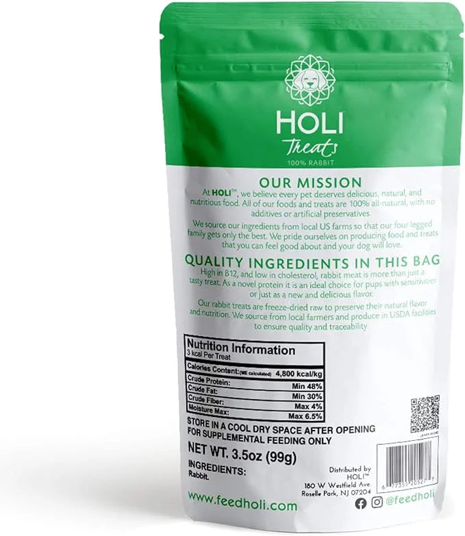 HOLI Freeze Dried Rabbit Treats for Dogs- All Natural Healthy Dog Treats, 100% Made in USA - Single Ingredient - Human Gra...