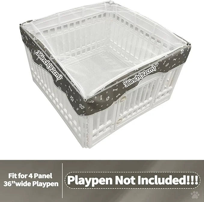 PJYuCien Dog Playpen Mesh Top Cover, Fits 36 Inch 4 Panels Regular Square Plastic Exercise Pet Pen, Adhesive Tape Connecti...