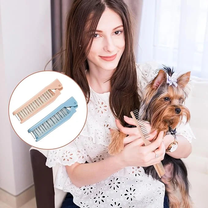2 Pack Puppy Brush for Small Dogs Folding Dog Hair Grooming Brushes Dog Combs for Matting Hair Perfect Dematting Comb Tool...