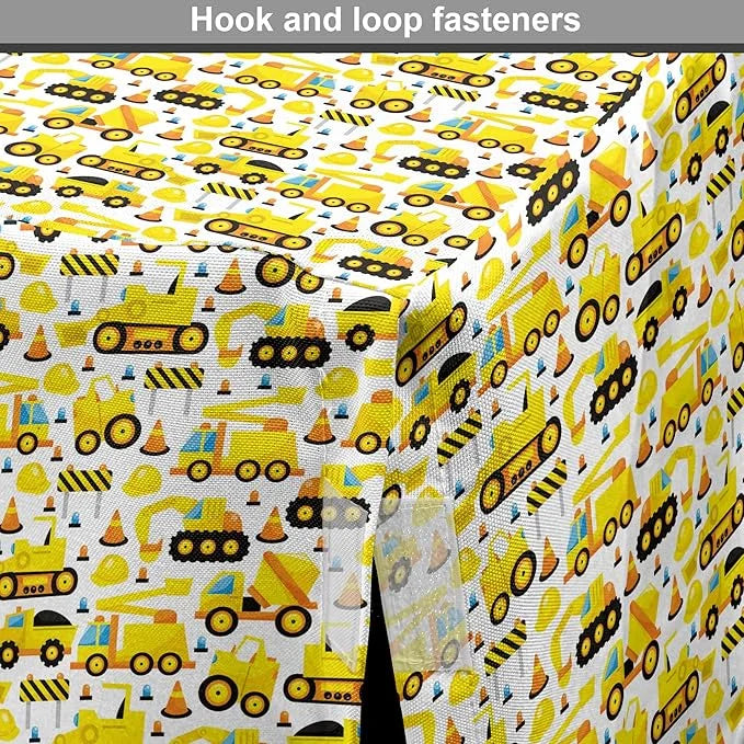 Lunarable Cartoon Dog Crate Cover, Construction Vehicles Style Machines Safety Building Theme, Easy to Use Pet Kennel Cove...