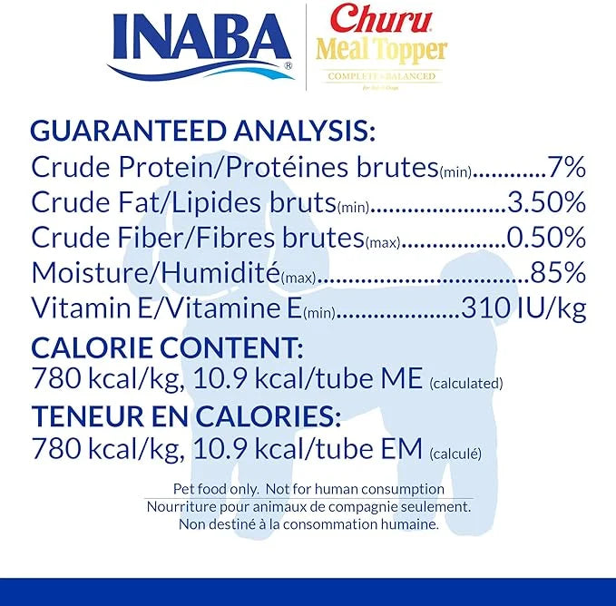 INABA Churu Meal Topper for Dogs, Complete & Balance, Creamy, Lickable Purée Dog Food Topper, 0.5 Ounce Tube, 24 Tubes (4 ...