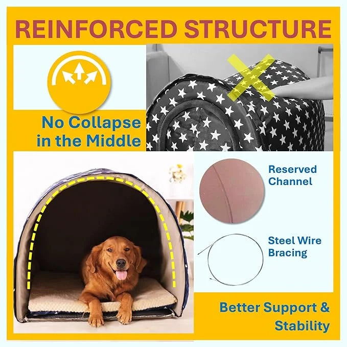2 in 1 Extra Large Pet Winter House Convertible to Bed with Warm Cushion Mat, 2 Way Indoor Outdoor Portable Dog Kennel, Re...