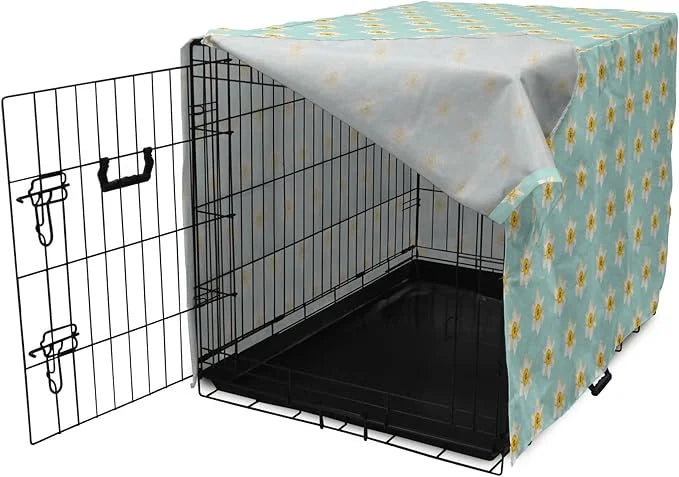 Lunarable Daffodil Dog Crate Cover, Pastel Nature Pattern with Spring Field Theme Narcissus Flower Heads, Easy to Use Pet ...