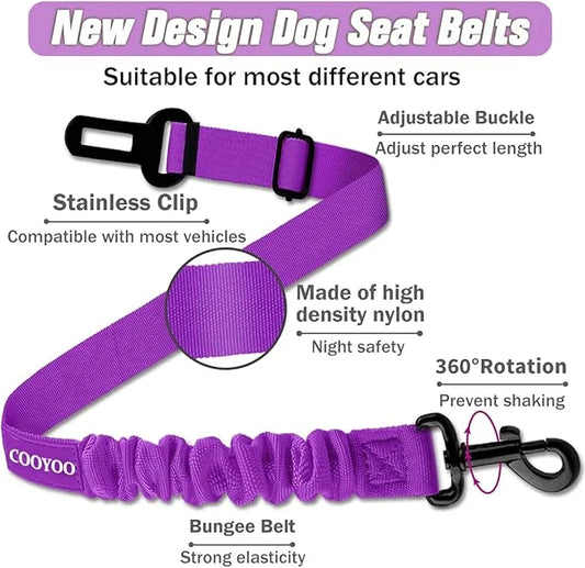 COOYOO Dog Seat Belt,3 Piece Set Retractable Dog Car Harness Adjustable Dog Seat Belt for Vehicle Nylon Pet Safety Seat Be...