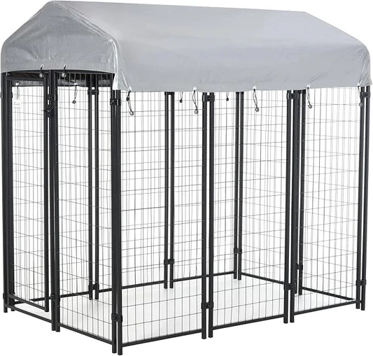 PawHut Outdoor Dog Kennel with Roof, 6' x 4' x 6' Heavy Duty Welded Wire Dog Playpen Enclosure with Escape-Proof Lock, UV-...