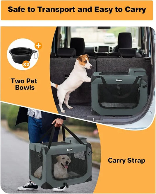 Extra Large Dog Crate with 2 Foldable Bowl, 32 Inch Collapsible Travel Dog Crate Kennel with Soft Blanket for Medium Dogs,...