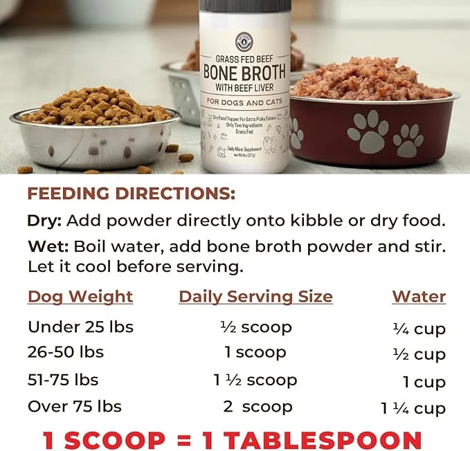 Bone Broth for Dogs and Cats with Beef Liver – Human Grade Grass Fed Beef Bone Broth Powder for Dogs – Dog Food Toppers fo...