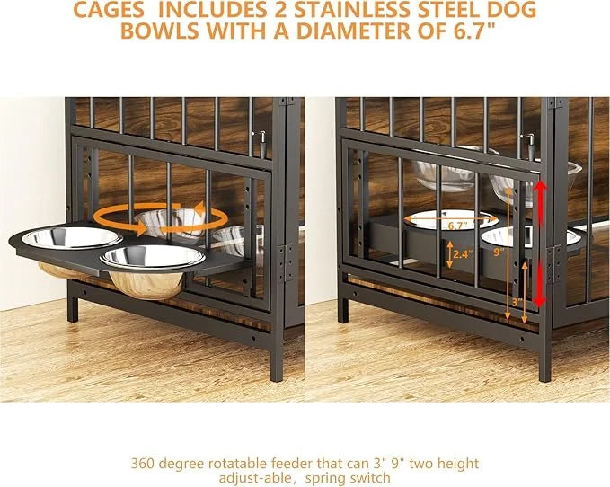 ROOMTEC Dog Crate Furniture-Style Cages for Small Dogs Indoor Heavy Duty Super Sturdy Dog Kennels with 2 Stainless Steel B...